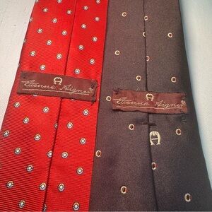 Vintage Etienne Aigner Red and Brown Tie Set